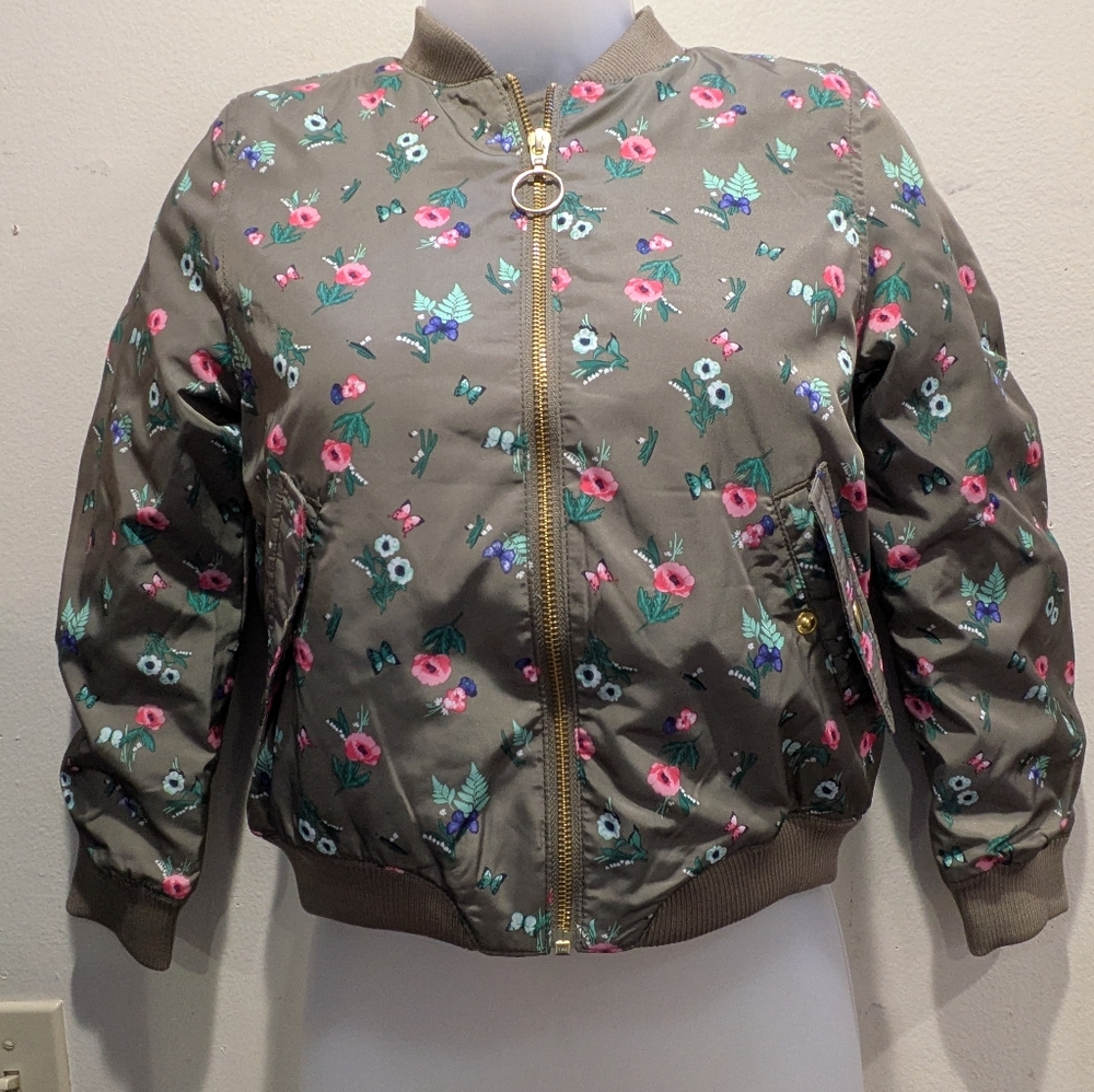 H&M Outdoor Jacket with Floral Accents Size 8-9 Youth